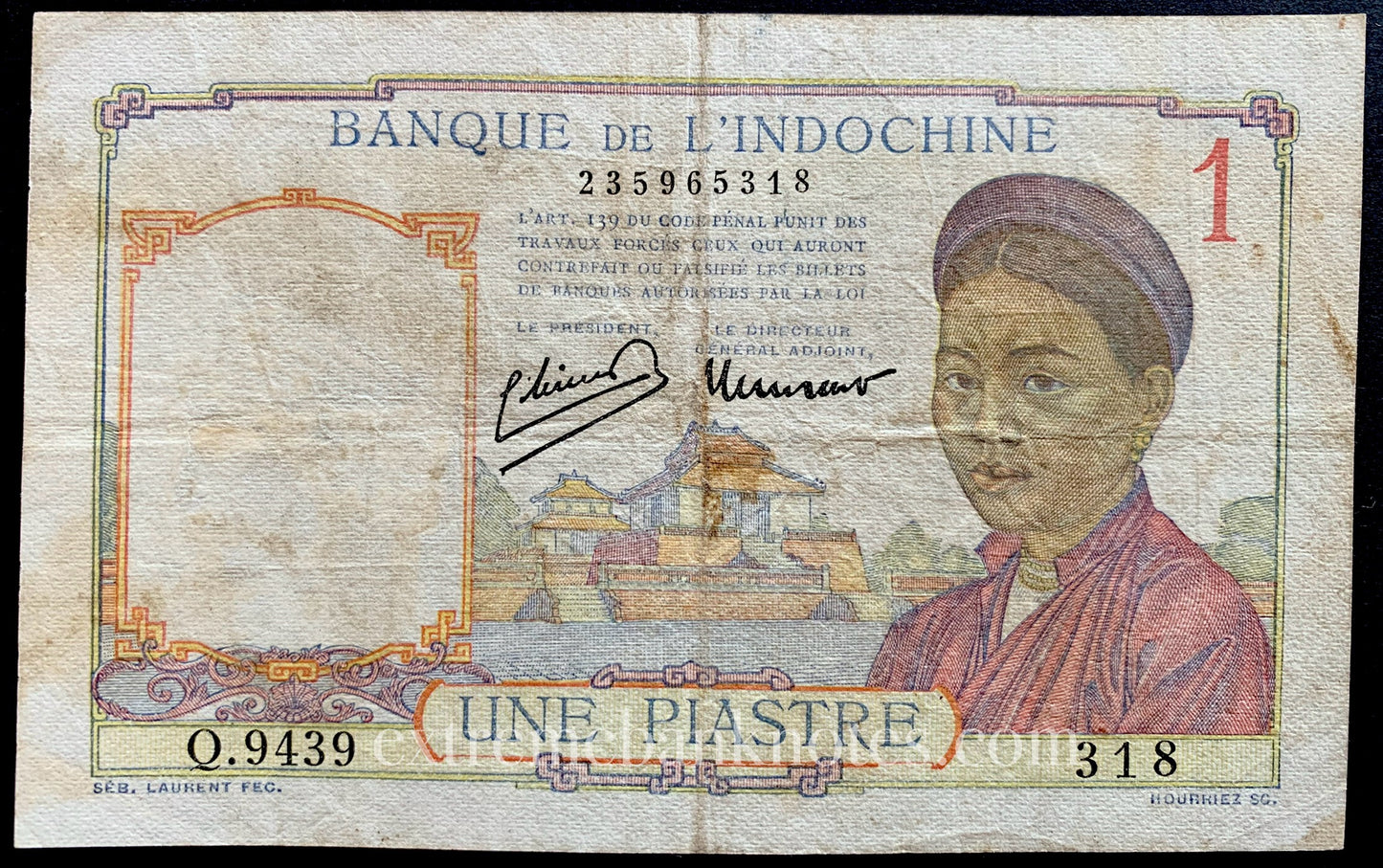 Indochina 1 Piastre ND (1949) P-54e VF