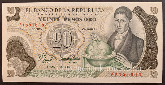 Colombia 20 Pesos Oro 1982 P-409d UNC