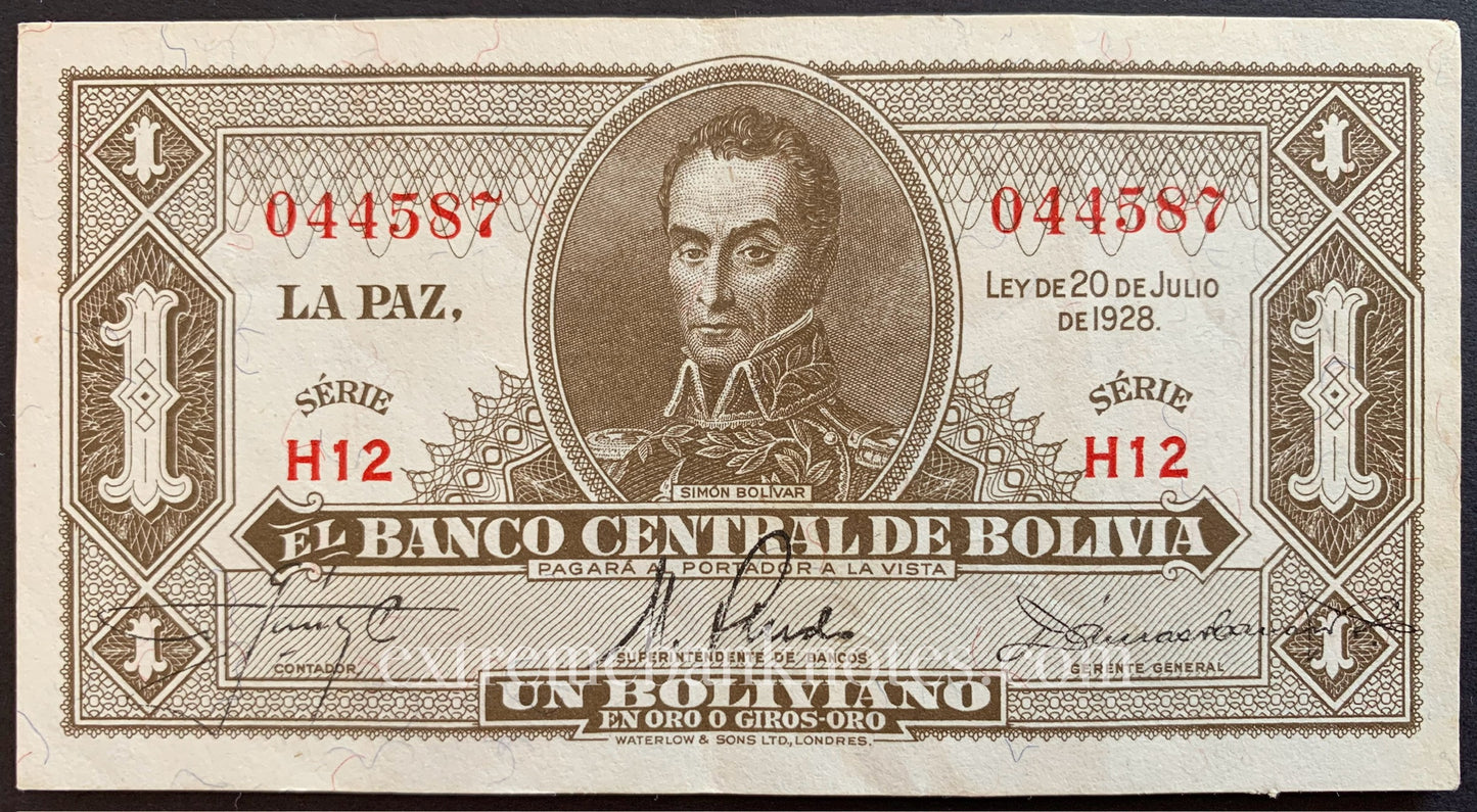 Bolivia 1 Boliviano 1928 P-128a VF