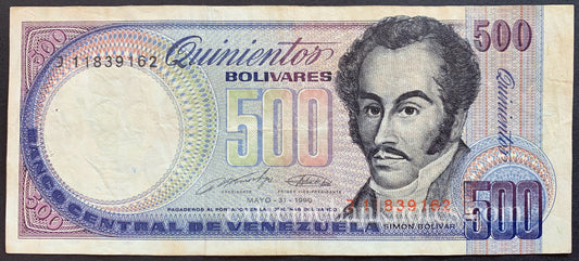 Venezuela 500 Bolivares 1990 P-67d VF