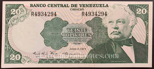 Venezuela 20 Bolivares 1977 P-53b aUNC