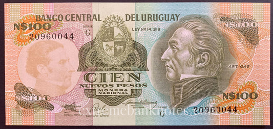 Uruguay 100 Nuevos Pesos ND (1987) P-62A UNC