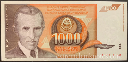 Yugoslavia 1000 Dinara 1990 P-107 UNC