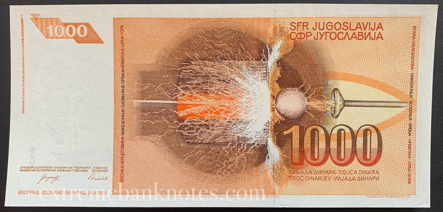Yugoslavia 1000 Dinara 1990 P-107 UNC