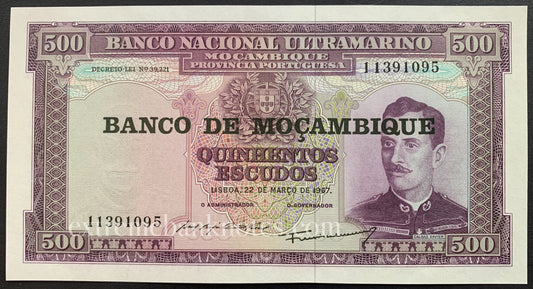 Mozambique 500 Escudos ND (1976) P-118a.3 UNC overprint