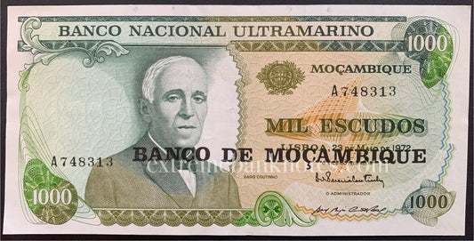 Mozambique 1000 Escudos ND (1976) P-119 UNC overprint