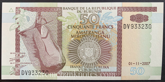 Burundi 50 Francs 2007 P-36g UNC