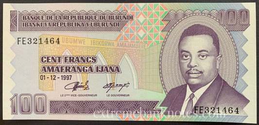 Burundi 100 Francs 1997 P-37b UNC