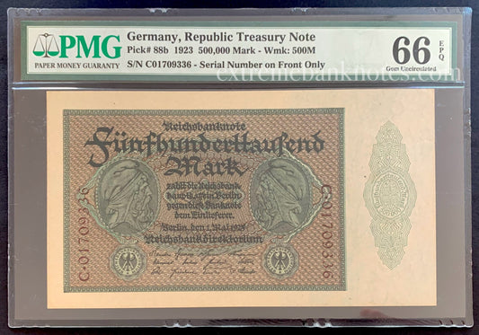 Germany 500 000 Mark 1923 P-88b PMG 66 GEM UNC EPQ