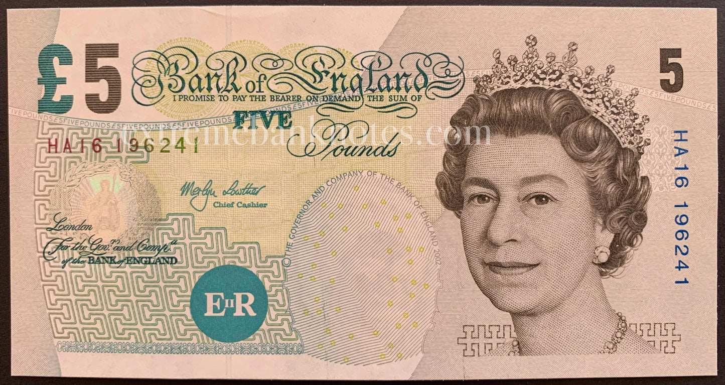England 5 Pounds ND (2002) P-391a AUNC