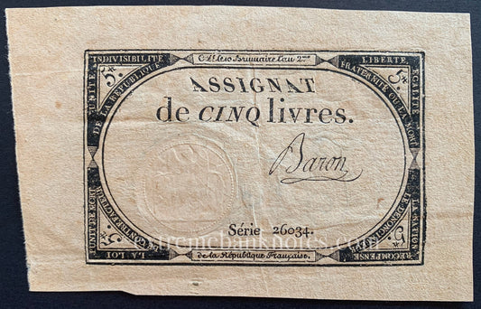 France 5 Livres Assignat 1793 P-A76 VF