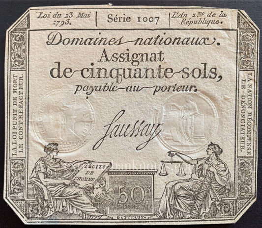 France 50 Sols Assignat 1793 P-A70b XF