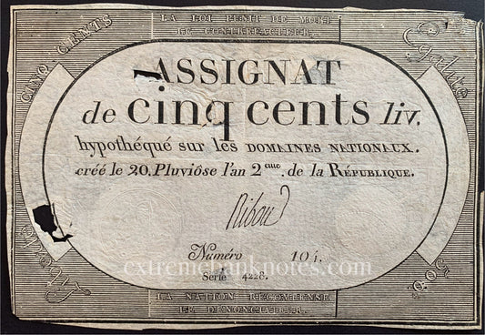 France 500 Livres Assignat 1793 P-A77 fair