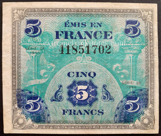 France Allied Military Currency 5 Francs 1944 P-115 VF