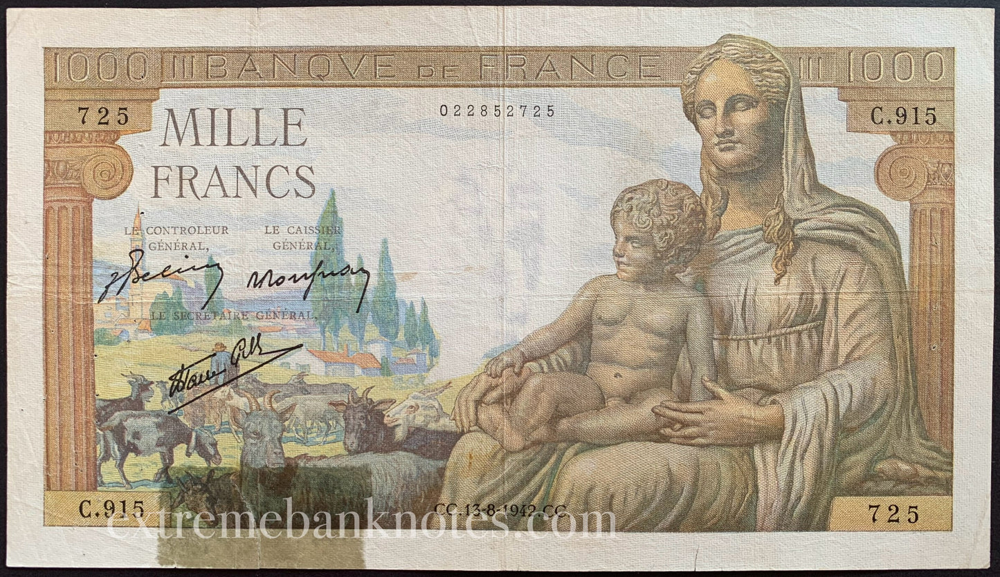 France 1000 Francs 1942 P-102 F