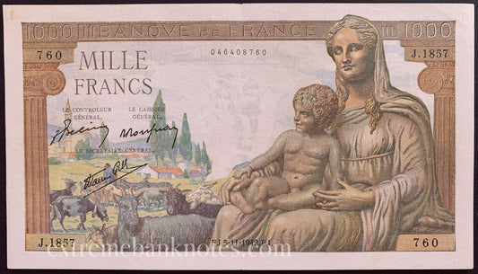 France 1000 Francs 1942 P-102 XF+