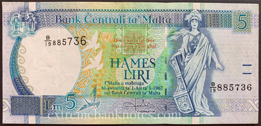 Malta 5 Liri ND (1994-1997) P-46b VF