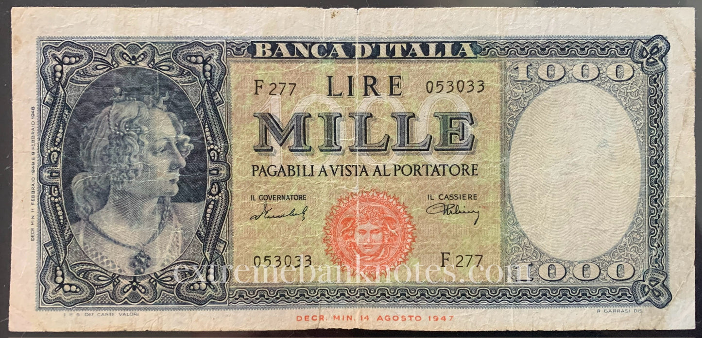 Italy 1000 Lire 1947 P-83a VF