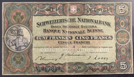 Switzerland 5 Francs 1946 P-11l VF