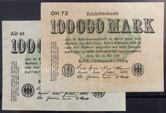 Germany 100,000 Mark 1923 P-91b VF color variation set