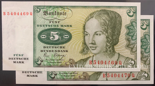 Germany 5 Mark 1980 P-30b UNC consecutive pair