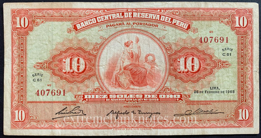 Peru 10 Soles de Oro 1965 P-88 VF