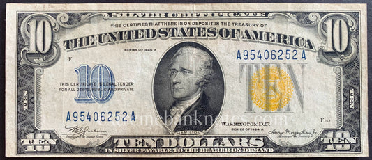 USA Silver Certificate 10 Dollars 1934 P-415Y VF yellow seal