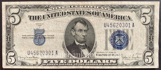 USA Silver Certificate 5 Dollars 1934 D P-414A VF