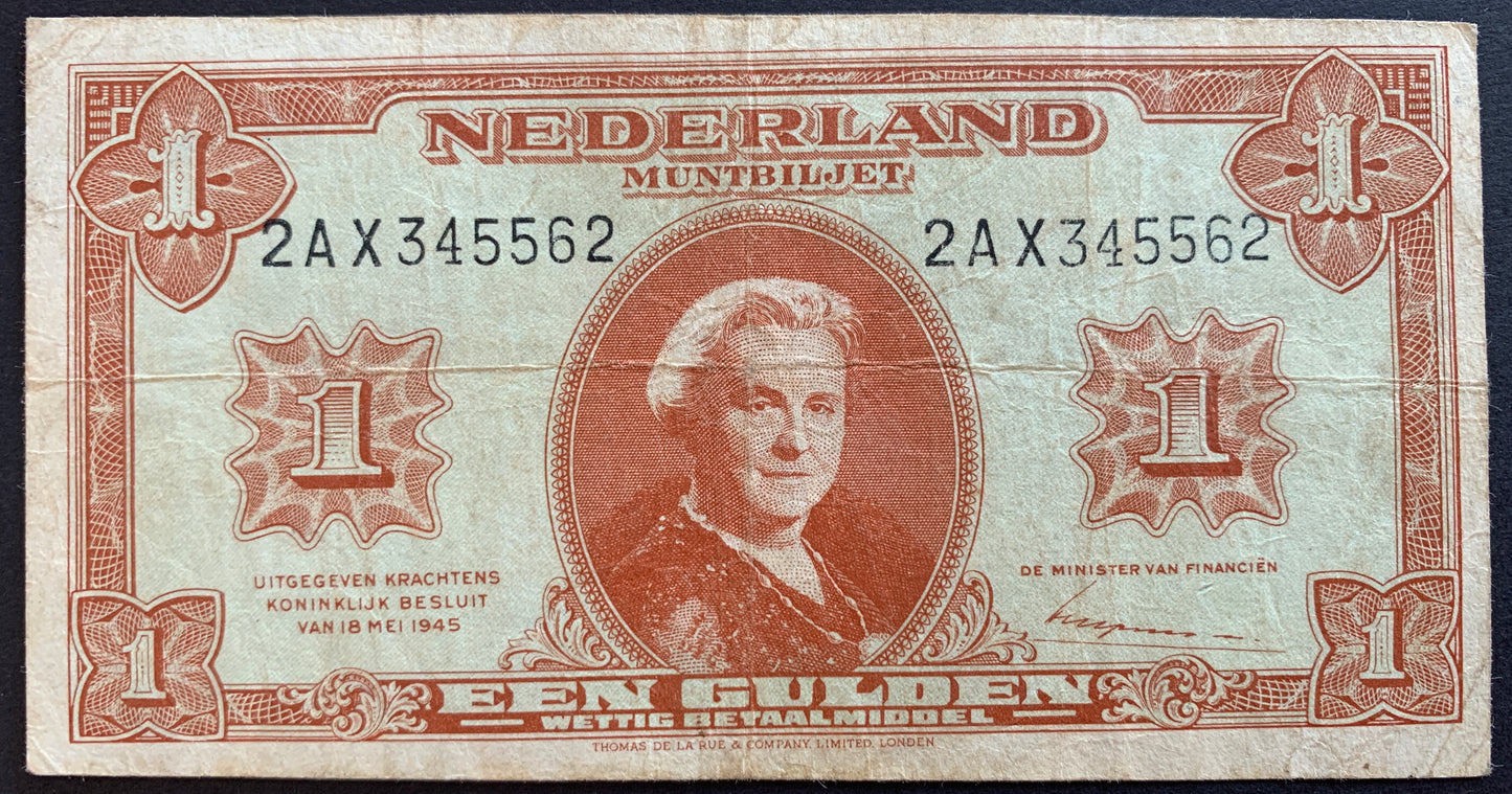 Netherlands 1 Gulden 1945 P-70 VF