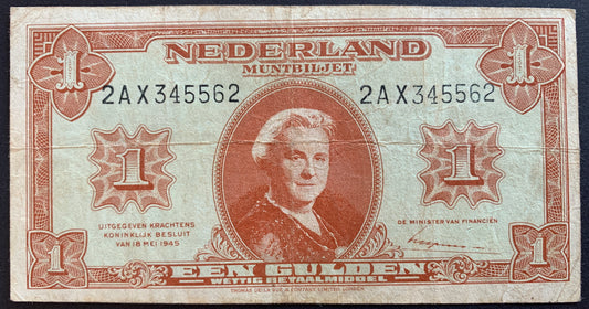 Netherlands 1 Gulden 1945 P-70 VF