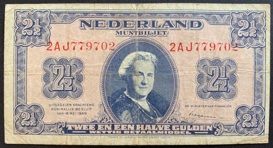 Netherlands 2½ Gulden 1945 P-71 VF