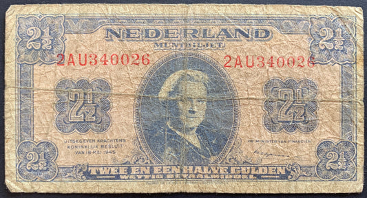 Netherlands 2½ Gulden 1945 P-71 F