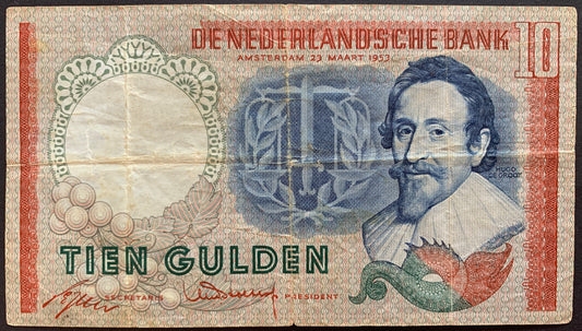 Netherlands 10 Gulden 1953 P-85 VF
