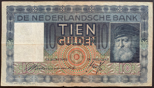 Netherlands 10 Gulden 1938 P-49 VF