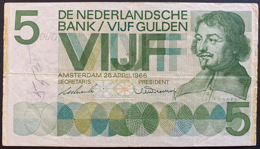 Netherlands 5 Gulden 1966 P-90 VF-