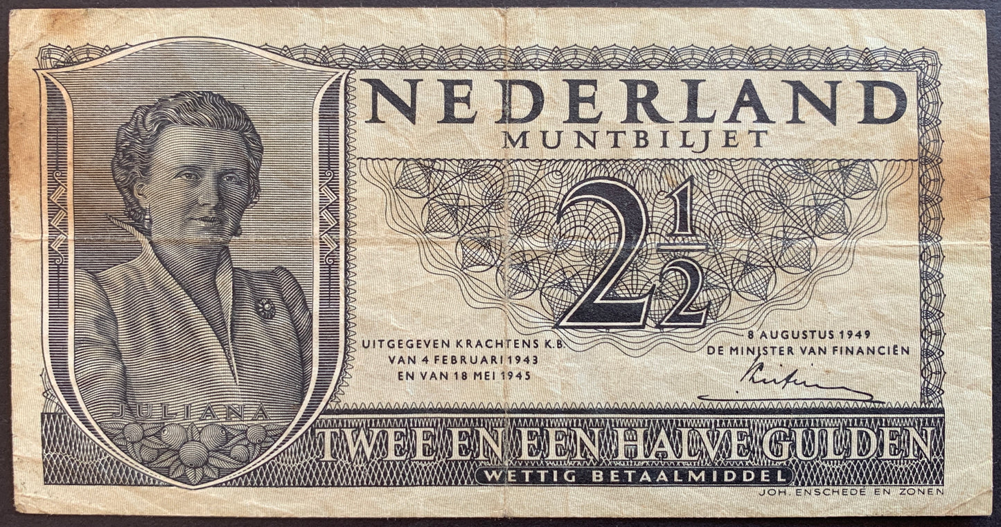 Netherlands 2 1/2 Gulden 1949 P-73 F