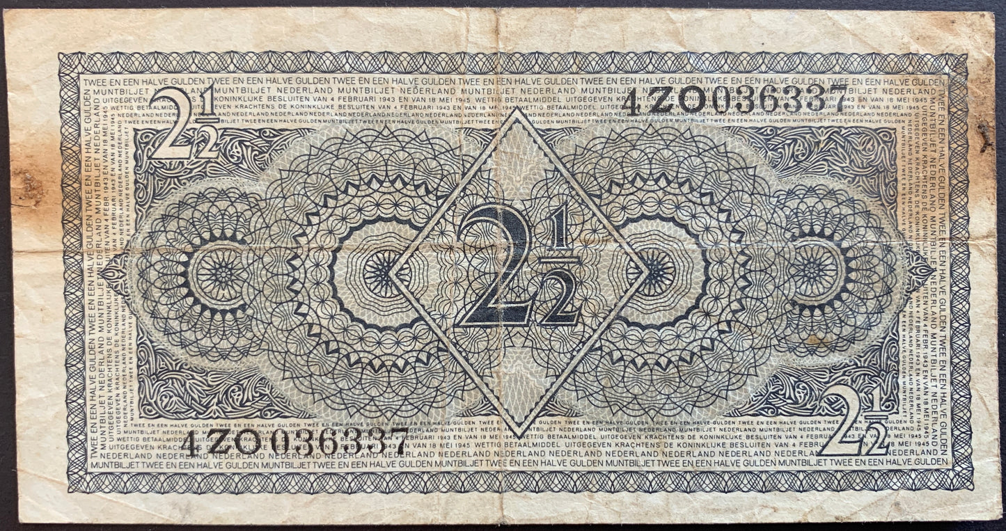 Netherlands 2 1/2 Gulden 1949 P-73 F