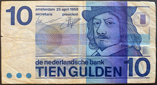 Netherlands 10 Gulden 1968 P-91b F