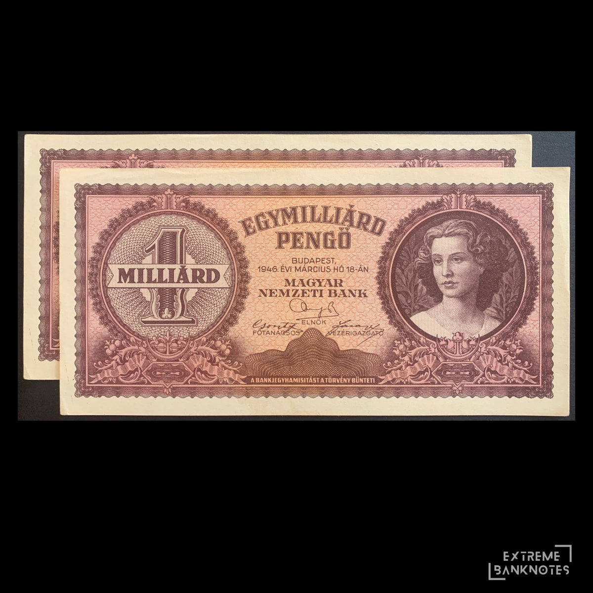 Hungary 1 billion Pengő 1946 (1,000,000,000 Pengos) P-125 vintage hungarian hyperinflationary banknote