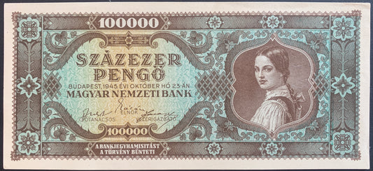 Hungary 100 000 Pengő 1945 P-121a AUNC