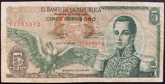 Colombia 5 Pesos Oro 1968 P-406b VF