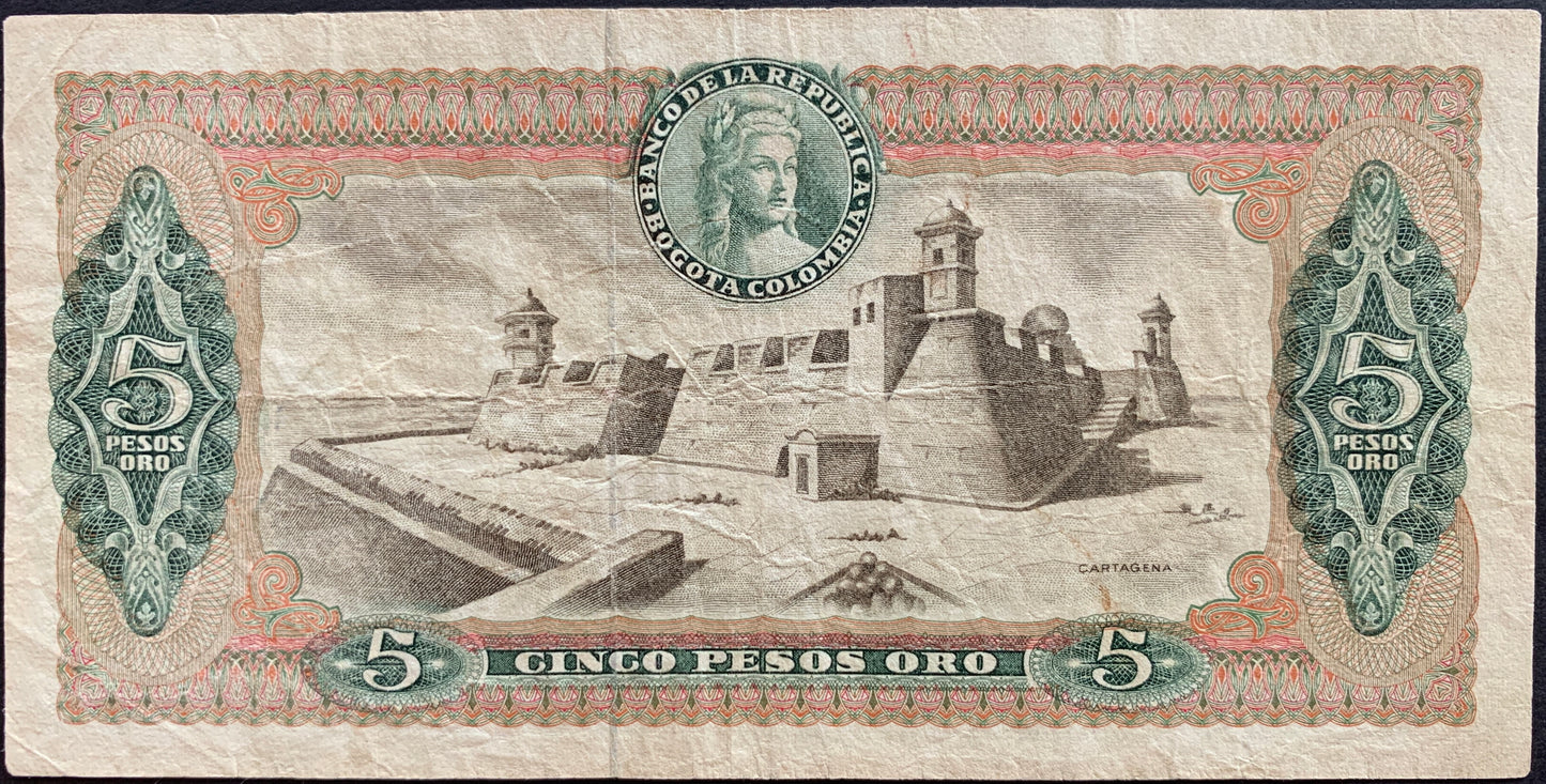 Colombia 5 Pesos Oro 1968 P-406b VF