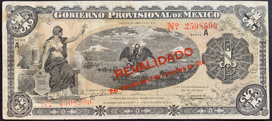 Mexico 1 Peso 1914 P-S701b VF (Gobierno Provisional de México)