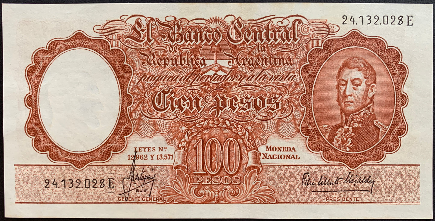 Argentina 100 Pesos ND (1966) P-272c XF