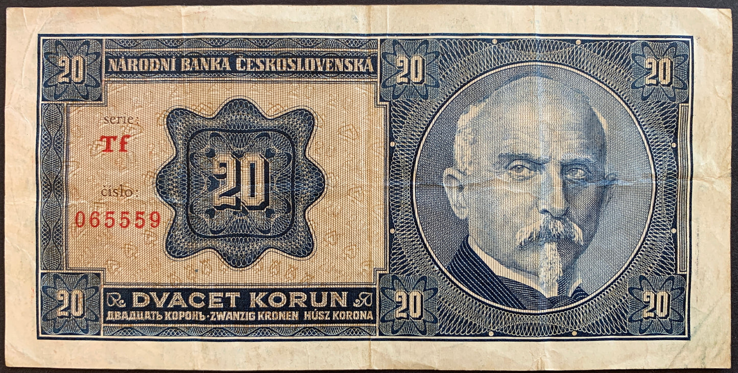 Czechoslovakia 20 Korun 1926 P-21b VF