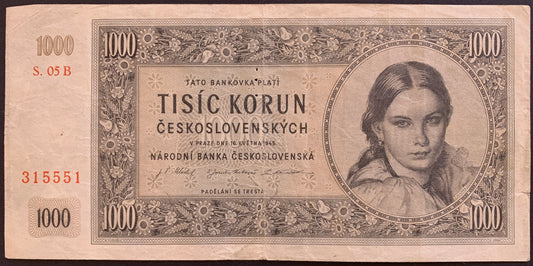 Czechoslovakia 1000 Korun 1945 P-74a F+