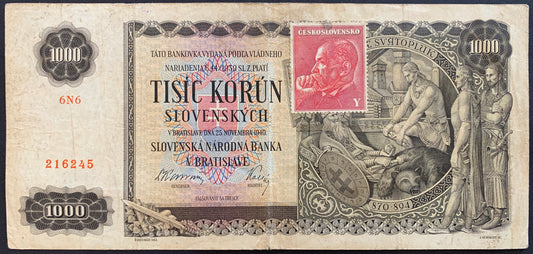 Czechoslovakia 1000 Korún ND (1945) P-56 VF