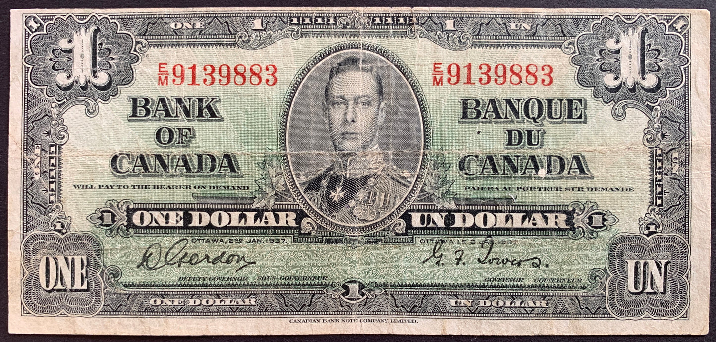 Canada 1 Dollar 1937 P-58d VF