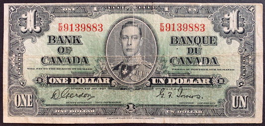 Canada 1 Dollar 1937 P-58d VF