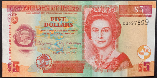 Belize 5 Dollars 2016 P-67 XF